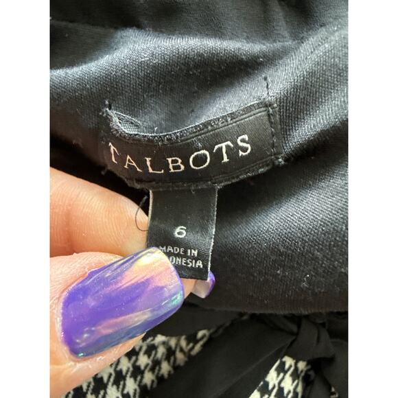 Talbots‎ Tipped Ponte Tie Neck Houndstooth Sheath Dress Black Size 6 - Picture 8 of 12